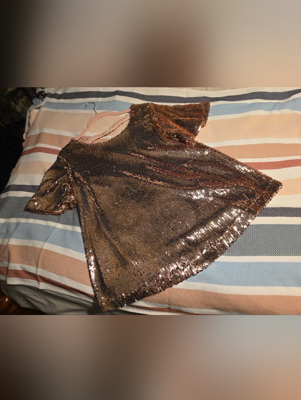 Altar'd State Rose Gold Sequin Short Sleeve Top